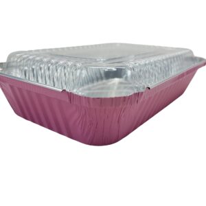 KitchenDance Colored Shallow Take Out Pans with Plastic lid - 1.5 Pounds Food Storage Aluminum Foil Baking Pan - Aluminum Pans Perfect for Cooking, Freezing, Preparing Food, 6417P (Pink, 50)