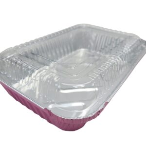 KitchenDance Colored Shallow Take Out Pans with Plastic lid - 1.5 Pounds Food Storage Aluminum Foil Baking Pan - Aluminum Pans Perfect for Cooking, Freezing, Preparing Food, 6417P (Pink, 50)