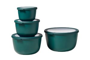 mepal, cirqula set of 4 multi food storage and serving bowls with lids, food prep containers, deep, nordic pine, 1 each (17oz, 34oz, 68oz,101oz), 1 set