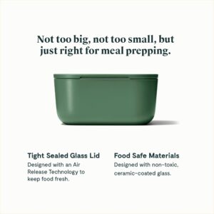 Caraway Glass Food Storage, 6.6 Cup Glass Container,Ceramic Coated Food Container,Easy to Store, Non Toxic, Non Stick Lunch Box Container with Glass Lids. Dishwasher, Oven,Square Shape,Sage