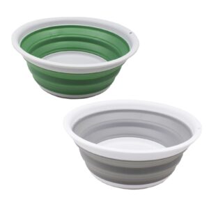 sammart 5.5l set of 2 collapsible tub - foldable dish tub - portable washing basin - space saving plastic washtub (grey + dark sea green)