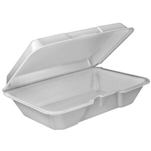 dart 9.3" length, 6.4" width, 2.9" height single compartment foam hinged lid carryout white container