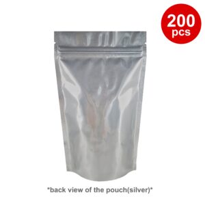 Silver/Clear Mylar Stand Up Bags Pouches with Zipper 5 X 8 X 2.5 inches (4 ounce) 200 pcs