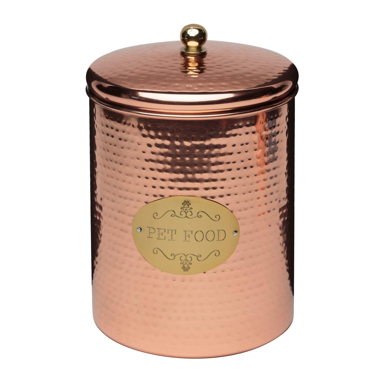 Amici Pet Copper Spaniel Treats Canister, Decorative Hand Made Hammered Finish Metal Storage Container, 104 Ounce Capacity (Large)