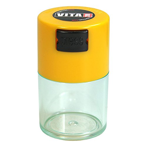 Vitavac - 5g to 20 grams Airtight Multi-Use Vacuum Seal Portable Storage Container for Dry Goods, Food, and Herbs - Yellow Cap & Clear Body