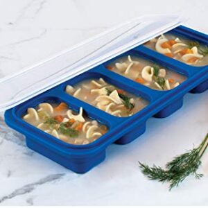 HIC Kitchen Prep-N-Freeze Portion Tray with Lid, Collapsible LFGB Silicone, 6-Ounce Sections