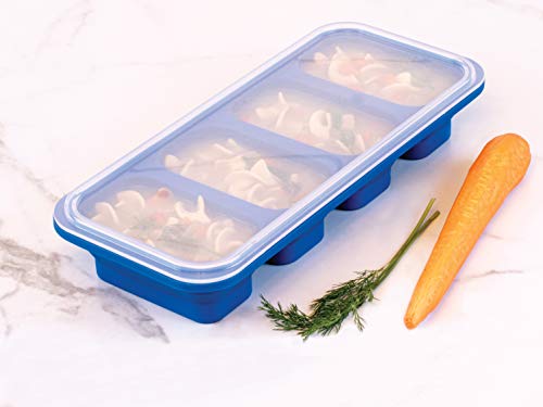 HIC Kitchen Prep-N-Freeze Portion Tray with Lid, Collapsible LFGB Silicone, 6-Ounce Sections