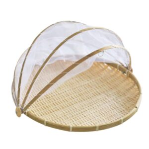 jlong food serving basket tray hand-woven round fruit vegetable bread storage container with cover