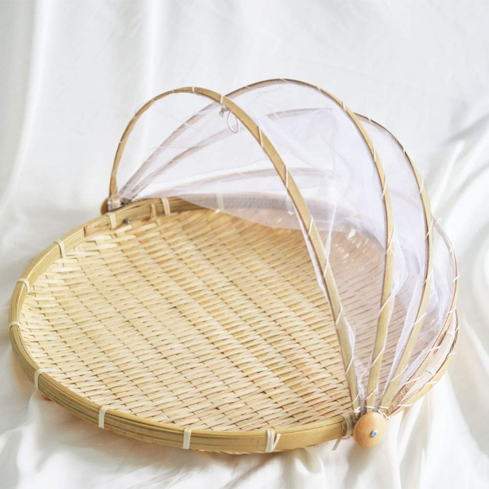 Jlong Food Serving Basket Tray Hand-Woven Round Fruit Vegetable Bread Storage Container With Cover