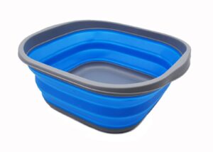 sammart 10l (2.6 gallons) collapsible tub - foldable dish tub - portable washing basin - space saving plastic washtub (dark grey/blue, 1)