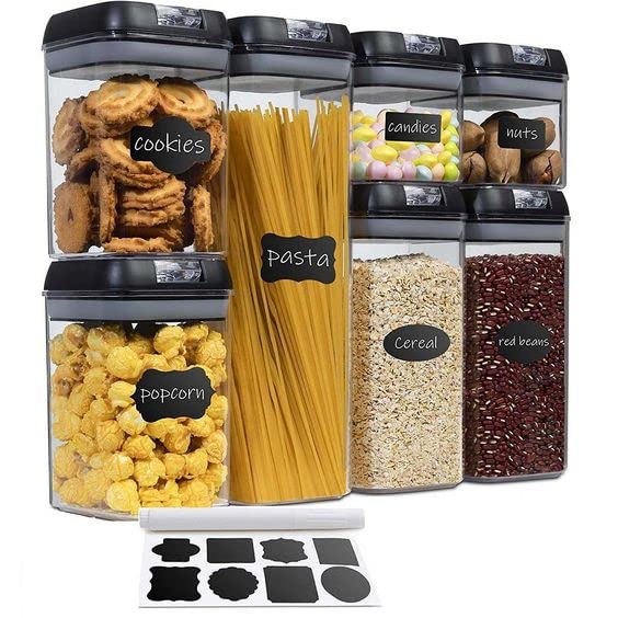 Contenedores de almacenamiento para el hogar y la cocina accesorios de alimentos con tapas herméticas set de 7 piezas para almacenamiento y organización de la despensa (sets 7 piezas)
