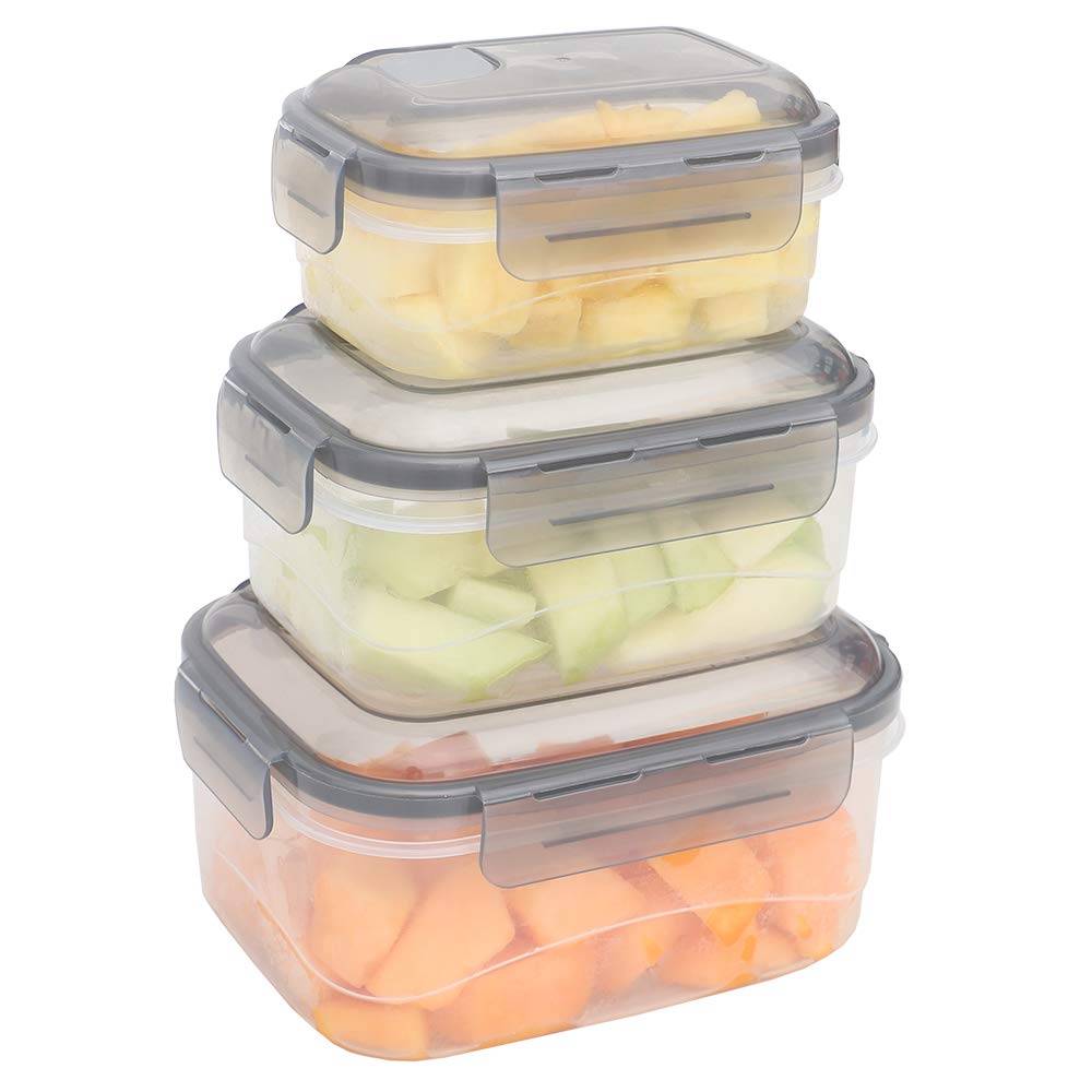 Home Basics Food Storage Containers, 3-SIZES, Grey/Clear