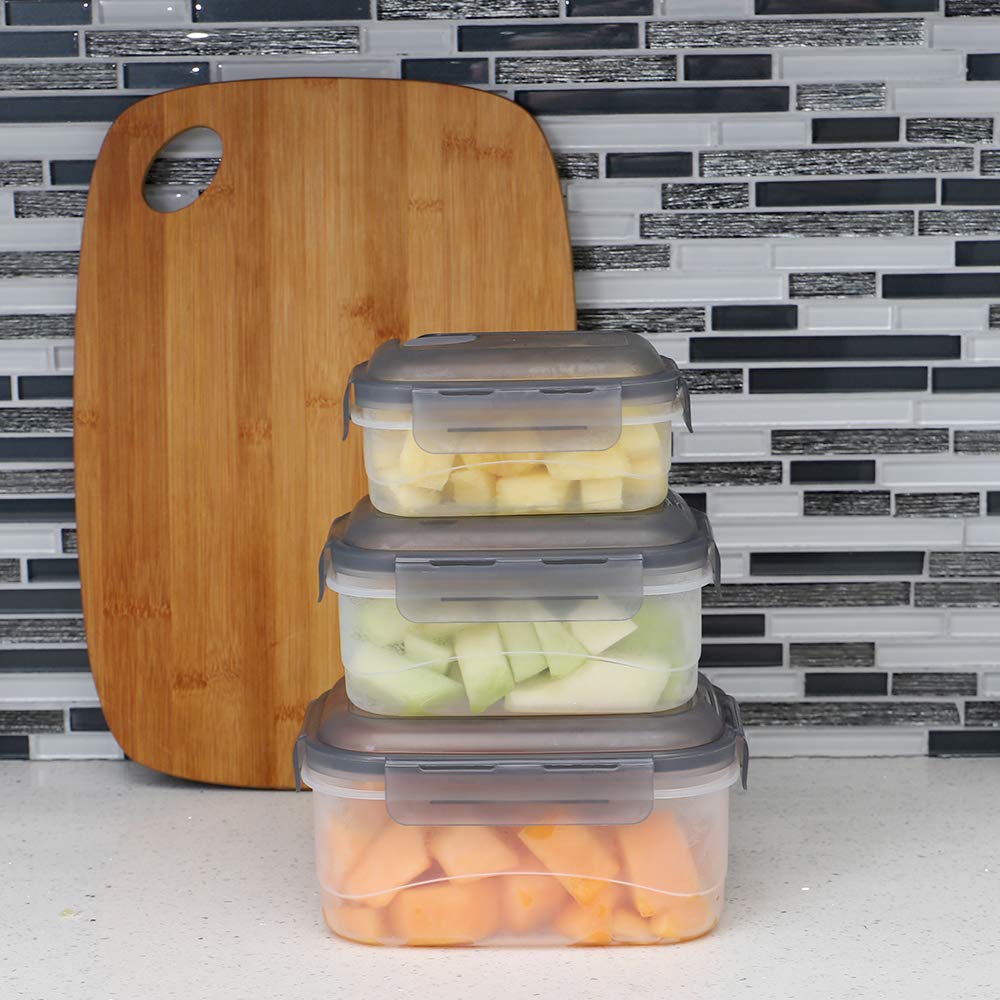 Home Basics Food Storage Containers, 3-SIZES, Grey/Clear