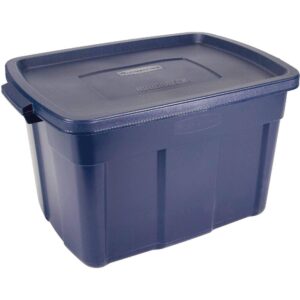 rubbermaid roughneck tote storage container, 25-gallon, dark indigo/metallic (1841375)