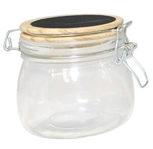 gourmet home products round glass storage container jar with wood and chalkboard lid, 17 oz, clear