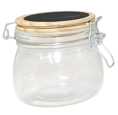 Gourmet Home Products Round Glass Storage Container Jar with Wood and Chalkboard Lid, 17 oz, Clear