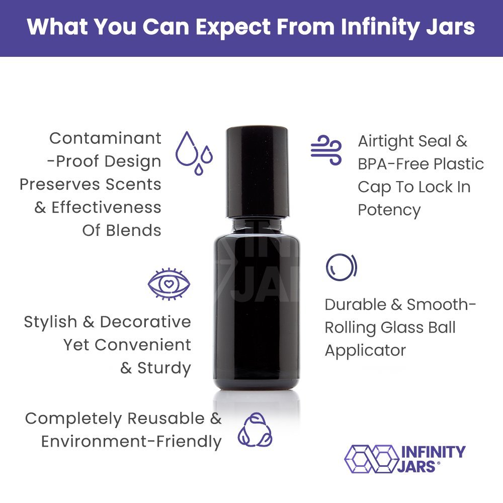 Infinity Jars 20 ml (.67 fl oz) Black Ultraviolet Glass Bottle w/Glass Ball Roll on Tip