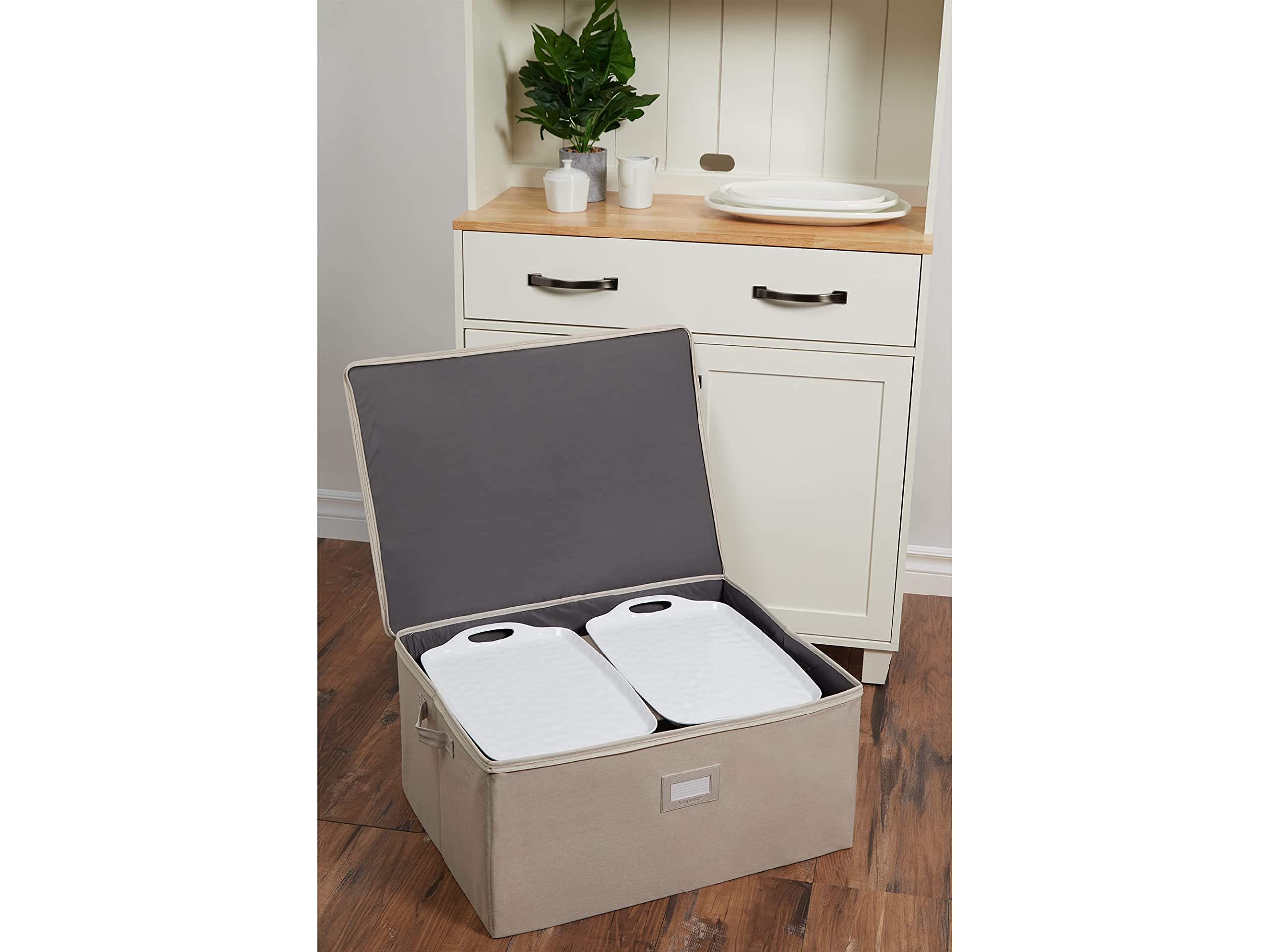 Covermates Platter Serveware Storage Box - Durable Polyester, Dual Zippers, Carrying Handles, ID Window, Kitchen Storage-Beige Heather