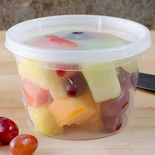 QQOUTLET Microwavable Hot and Cold Translucent Plastic Deli Food Storage Container with Lid, 16-Ounce (12-Pack)