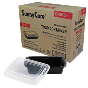 sunnycare #b9638 black 38 oz. rectangular microwavable container with lid - 150 / cs