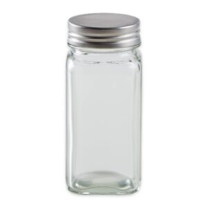 rsvp international kitchen storage collection glass spice jars, square, 4-ounce, clear/stainless steel