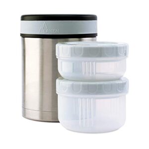 laken thermo vacuum insulated stainless steel food jar container w/cover and 2 pp containers