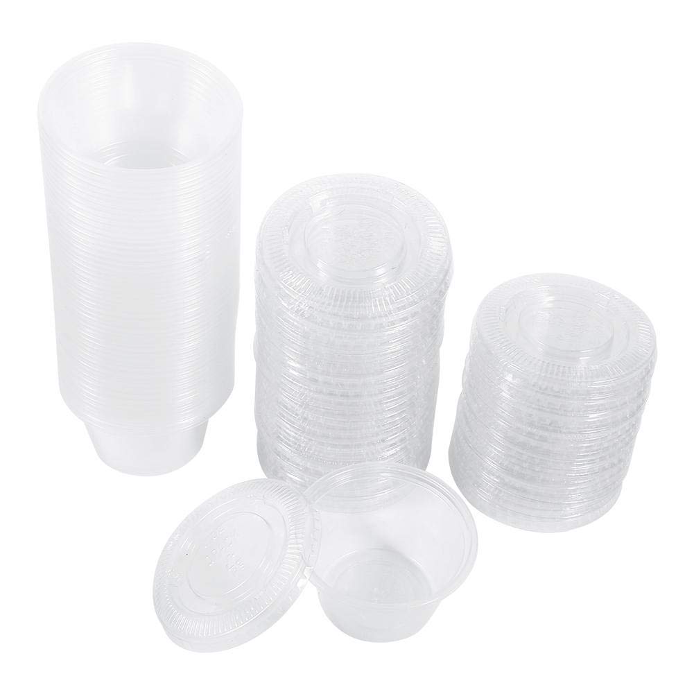 Disposable Sauce Cup, 4 Sizes 50Pcs Disposable Plastic Clear Sauce Chutney Cups Boxes With Lid Food Takeaway Hot for Restaurants(2oz)