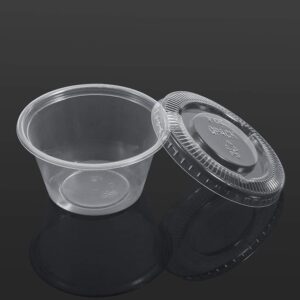 Disposable Sauce Cup, 4 Sizes 50Pcs Disposable Plastic Clear Sauce Chutney Cups Boxes With Lid Food Takeaway Hot for Restaurants(2oz)