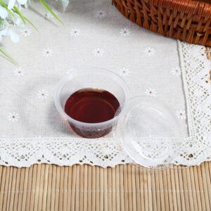 Disposable Sauce Cup, 4 Sizes 50Pcs Disposable Plastic Clear Sauce Chutney Cups Boxes With Lid Food Takeaway Hot for Restaurants(2oz)