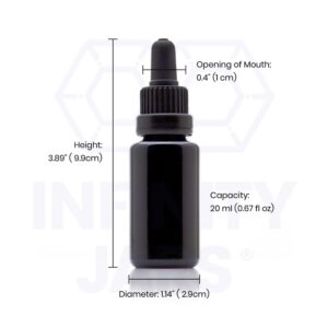 Infinity Jars 20 ml (.34 fl oz) Black Ultraviolet Glass Bottle w/Glass Eye Dropper 10-Pack