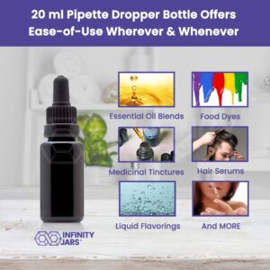 Infinity Jars 20 ml (.34 fl oz) Black Ultraviolet Glass Bottle w/Glass Eye Dropper 10-Pack