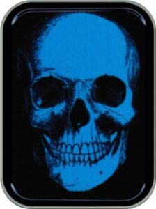 stash tins blue skull storage container 4.37" l x 3.5" w x 1" h