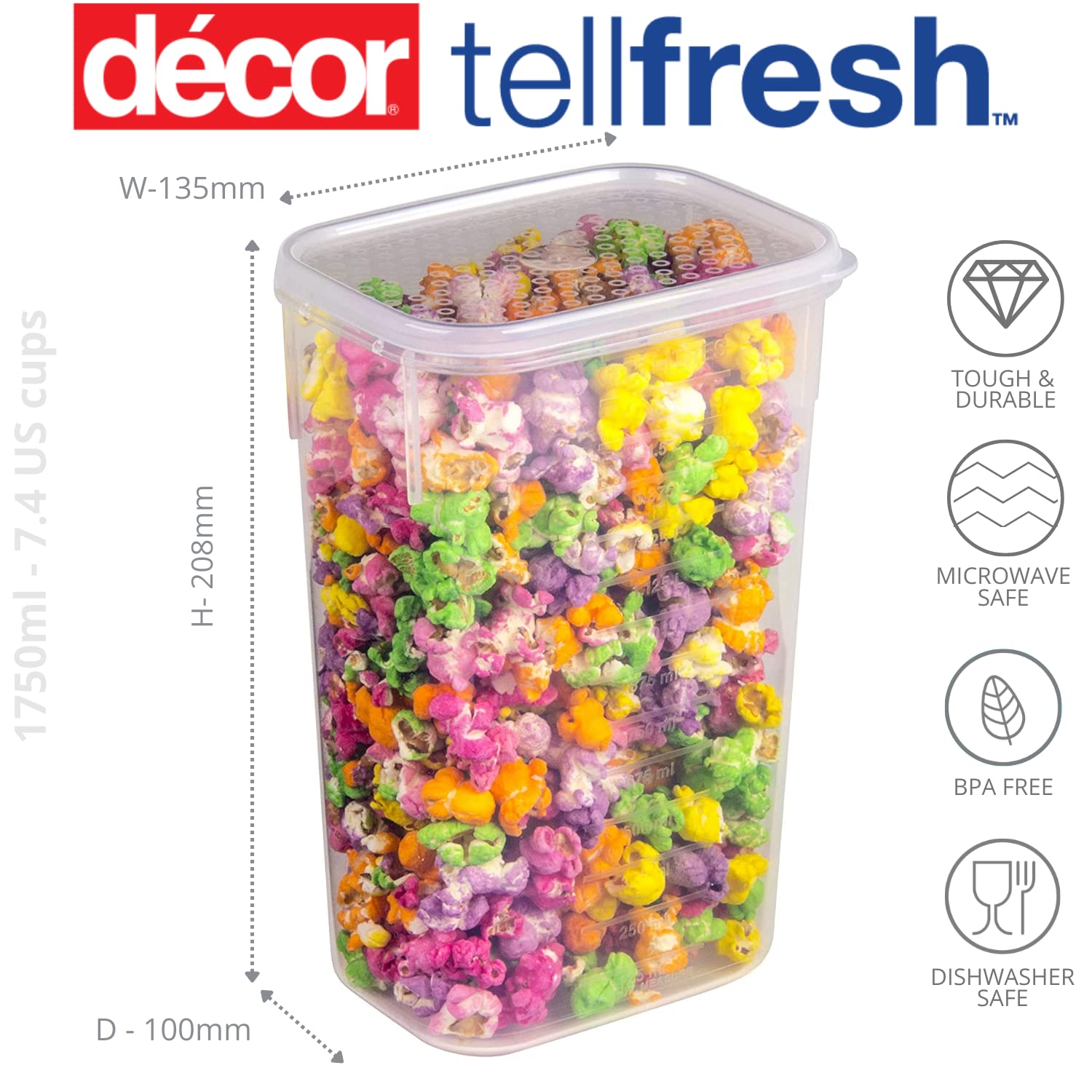 Decor Tellfresh food storage containers & measuring scoop, this stackable four storage container features a graduation scale, stackable plastic food containers
