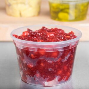 qqoutlet microwavable hot and cold translucent plastic deli food storage container with lid, 100-pack 16 oz