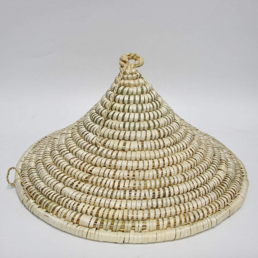 Wakauto Handmade Straw Hat Straw Weaving Pot Cover Conical Home Lampshade Cover (Beige)