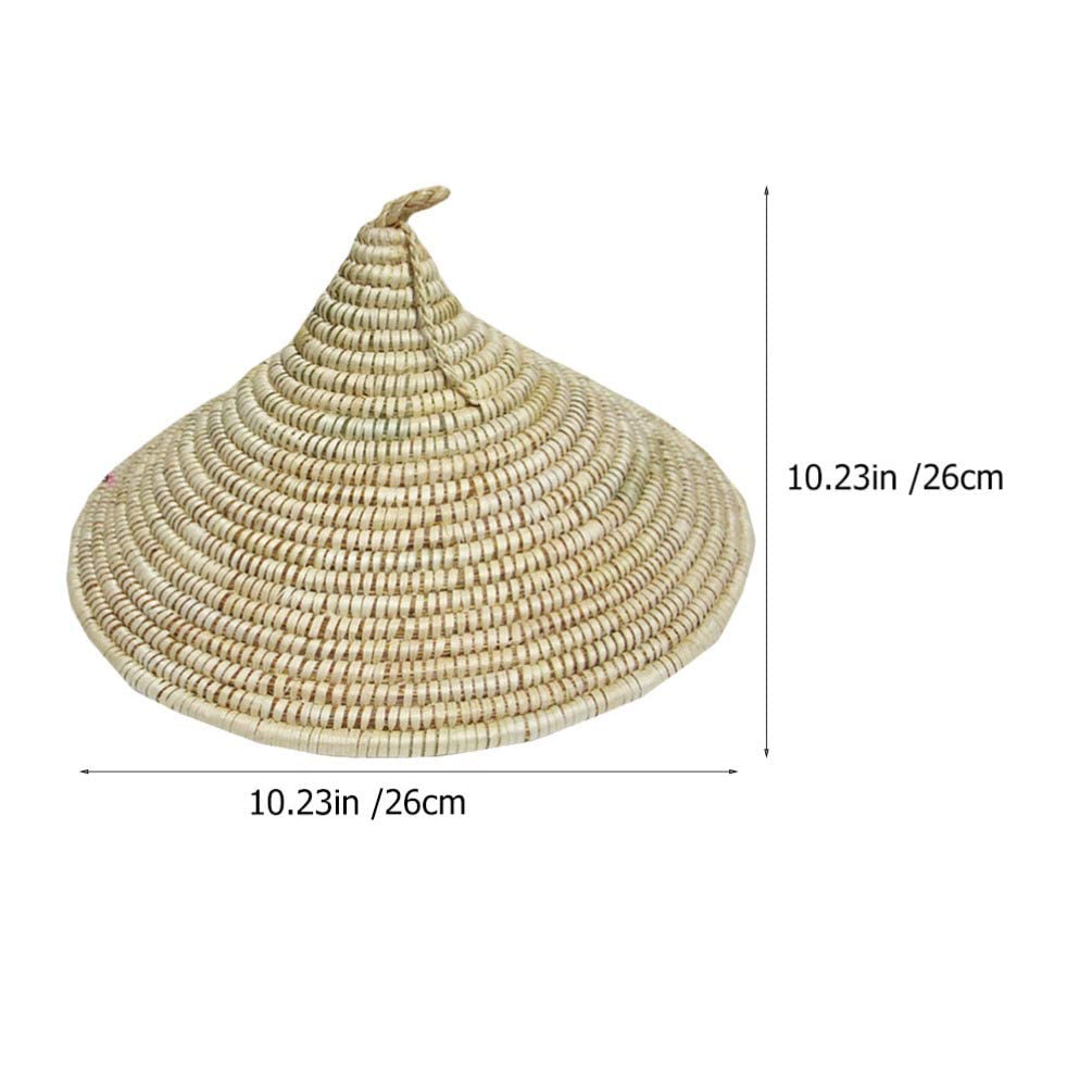 Wakauto Handmade Straw Hat Straw Weaving Pot Cover Conical Home Lampshade Cover (Beige)