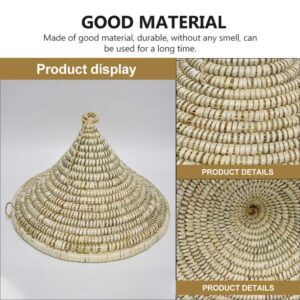 Wakauto Handmade Straw Hat Straw Weaving Pot Cover Conical Home Lampshade Cover (Beige)