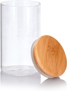 juvitus 10 oz clear glass tall jar with wooden bamboo lid (3 pack)