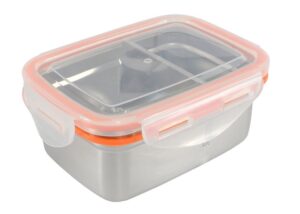 mighty hippo rectangle stainless steel bento food container (size: small) - 2 compartments (removable divider / leak proof / dishwasher safe / reusable / food safe / metal / bpa free / meal prep)