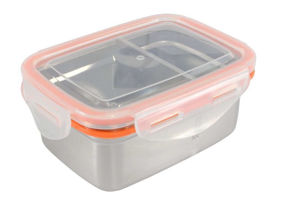 Mighty Hippo RECTANGLE Stainless Steel BENTO Food Container (Size: SMALL) - 2 Compartments (Removable Divider / Leak Proof / Dishwasher Safe / Reusable / Food Safe / Metal / BPA Free / Meal Prep)