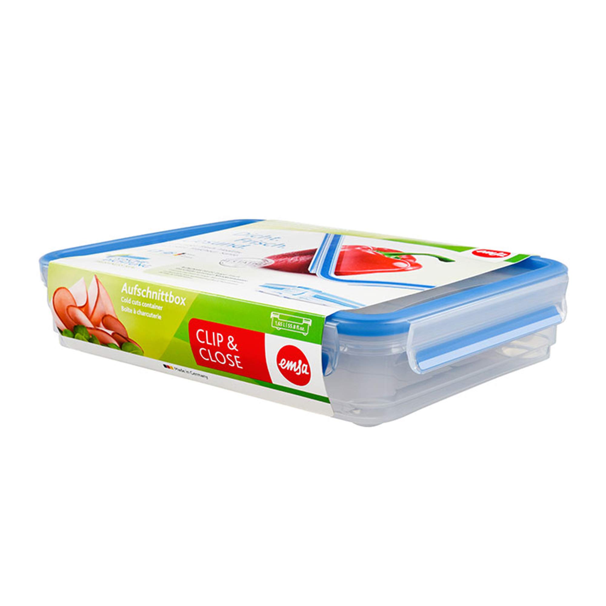 Emsa Food Container "Clip & Close" 55.79 fl. oz., Transparent/Blue