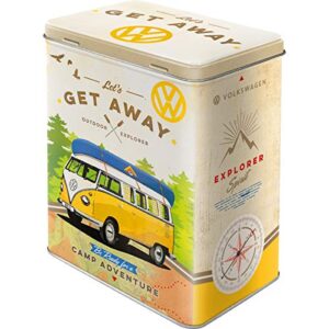 nostalgic-art retro storage tin box l, 101.4 oz, vw bulli – let's get away – volkswagen bus gift idea, large metal coffee can, decorative vintage design