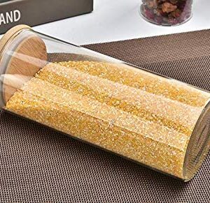 Glass Food Storage Jar with Natural Wood Lid - Coffee Bean & Kitchen Container for Tea Dry Fruit Nuts Candy Seasoning Spaghetti Clear Sealing size 750ML/25.4oz