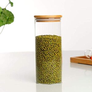 Glass Food Storage Jar with Natural Wood Lid - Coffee Bean & Kitchen Container for Tea Dry Fruit Nuts Candy Seasoning Spaghetti Clear Sealing size 750ML/25.4oz