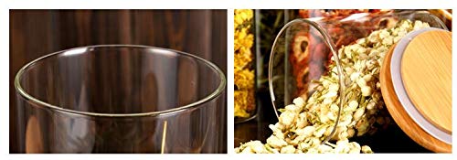 Glass Food Storage Jar with Natural Wood Lid - Coffee Bean & Kitchen Container for Tea Dry Fruit Nuts Candy Seasoning Spaghetti Clear Sealing size 750ML/25.4oz