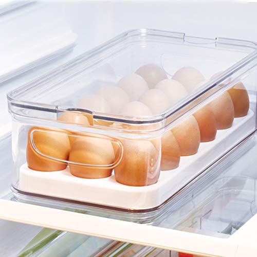 iDesign 18, Stackable BPA- Plastic Eggs, Portable Storage Box for Fridge or Kitchen Cupboard, Clear/White, 32.3 cm x 16.1 cm x 9.9 cm