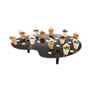 restaurantware 16 x 13 x 3 inch ice cream cone holders 4 palette design popcorn cone holders - 35 holes with legs black plastic cone stands display candy or french fries for parties and events