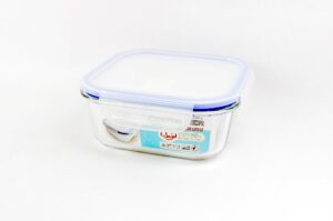 uniware b4000-1 heat resistant premium glass food container with snap-lock lid (square) (18 oz), clear