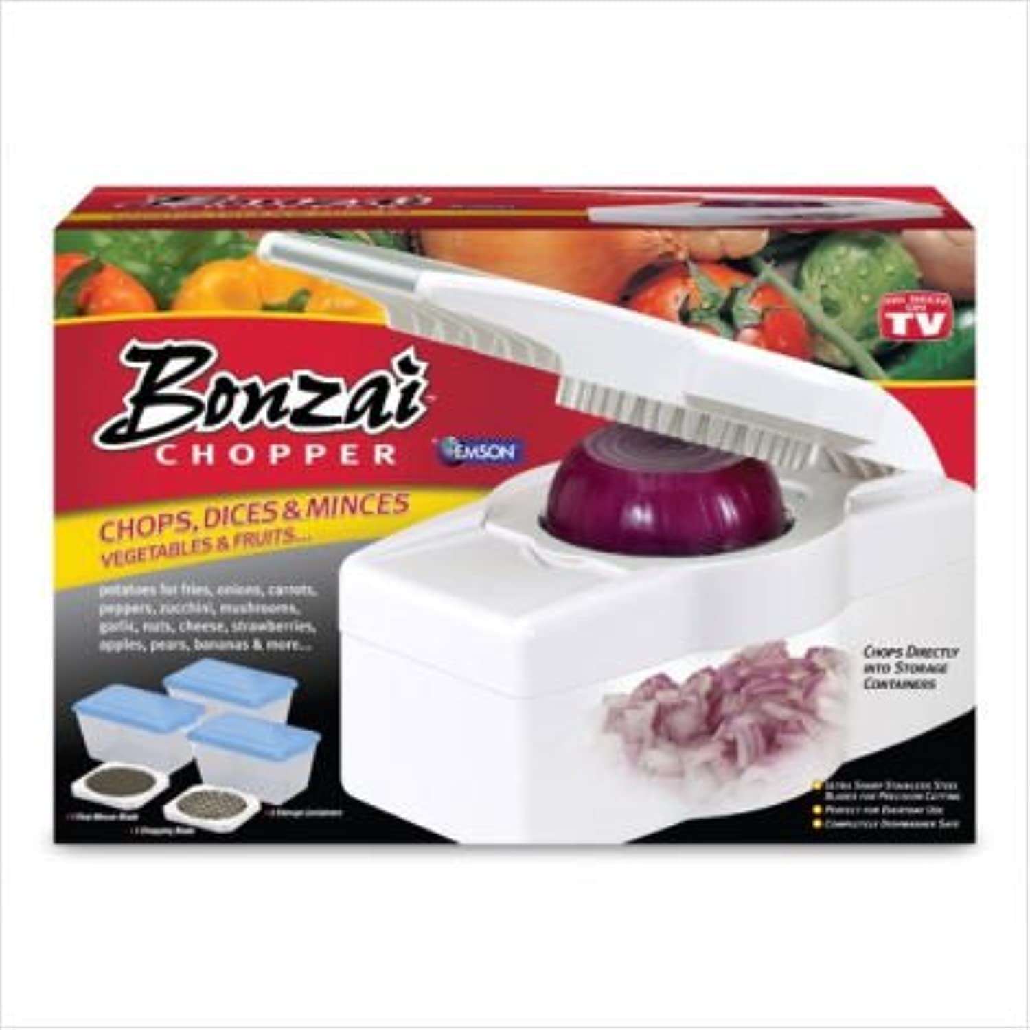 Bonzai Chopper Vegetable and Fruit Chopper, 2 Blades and 3 Storage Containers Included
