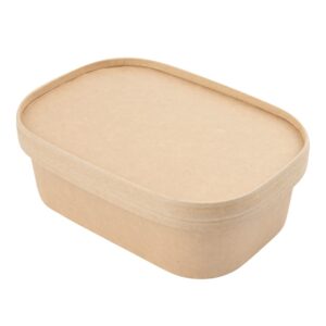 Restaurantware LIDS ONLY: Bio Tek Lids For To Go Containers 100 Oval Food Container Lids - Containers Sold Separately Flat Design Kraft Paper Lids For Disposable Serving Bowls Tight Seal